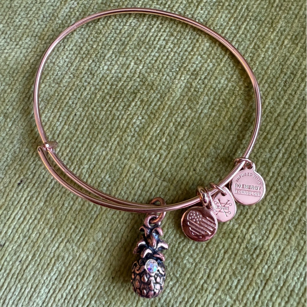 Alex and Ani Rose Gold Pineapple Charm Bangle